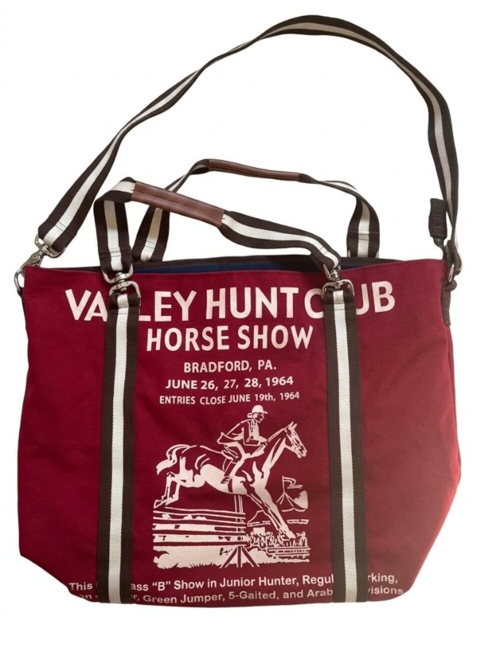 AUTHENTIC Rebecca Ray Designs Vintage Canvas Tote Bag - Red Equestrian
